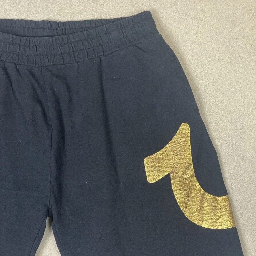 True Religion Shorts Mens‎ Large Black Athletic Gold Logo Gym Workout Adult